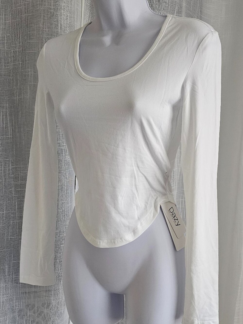Women Plain Round Neck Long Sleeve Cotton Slim Fit T-Shirt White Size US 6 NWT